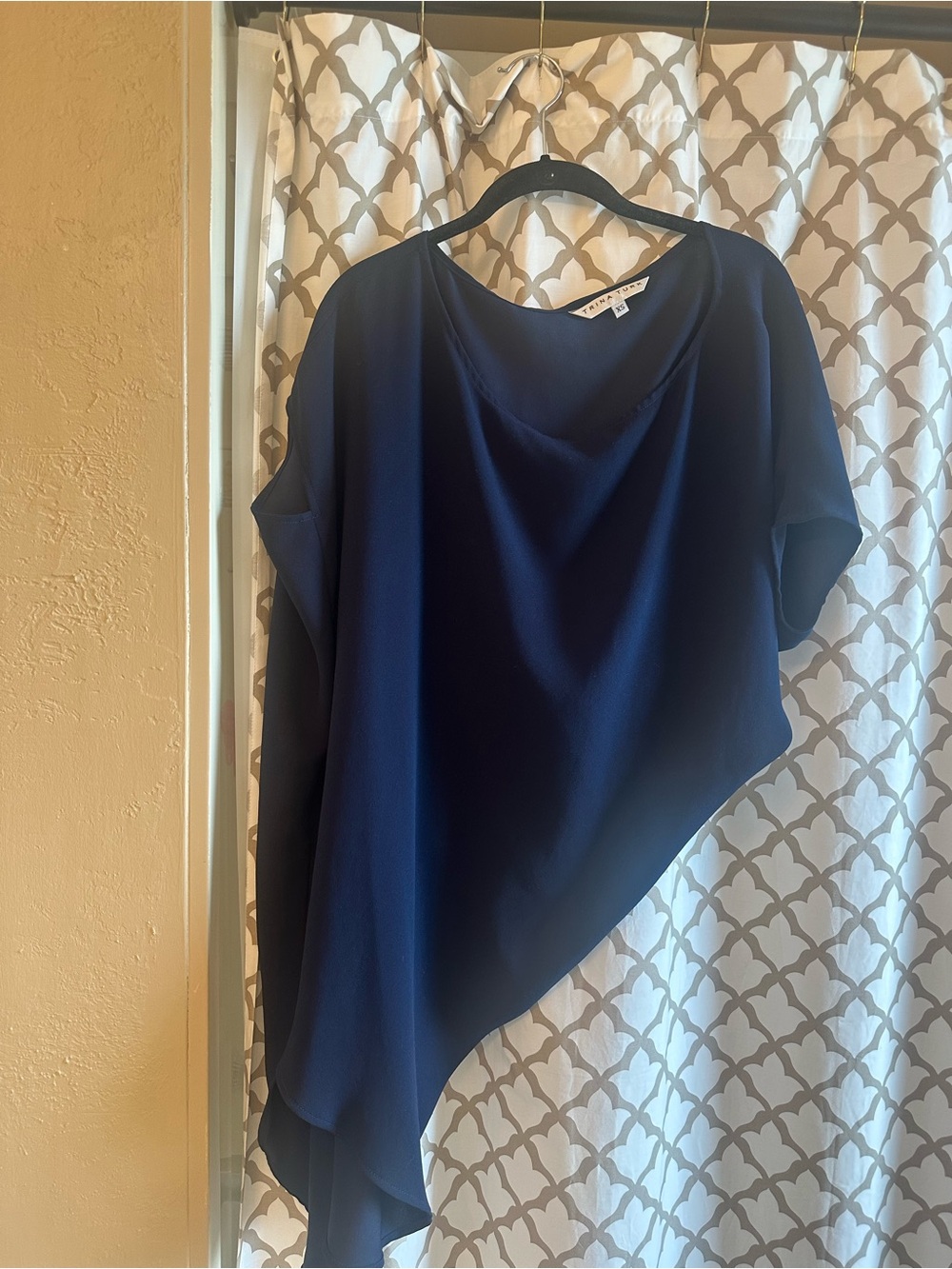 Trina Turk Navy Asymmetrical off the Shoulder Dress
